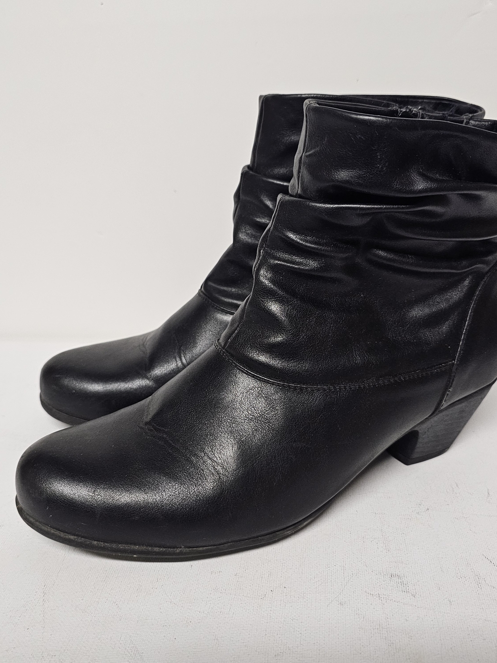 Taxi Women's Black Leather Slouchy Ruched Ankle Boots – Size 41 (US 10)